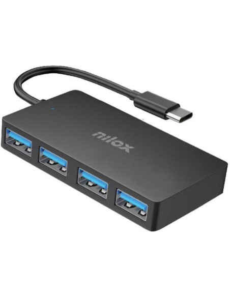 Periferico NILOX 60497 - NILOX HUB 4 PUERTOS USB-A 3.2 CABLE 15,5 CM ALUMINIO NEGRO