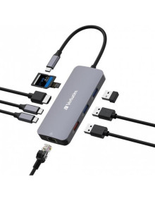 Periferico VERBATIM 57343 - VERBATIM HUB PRO USB-C A 1XUSB 3.2/2XUSB 3.2/1XHDMI/1XRJ45/2XUSB-C/1XSD/1XMICROSD PLATA