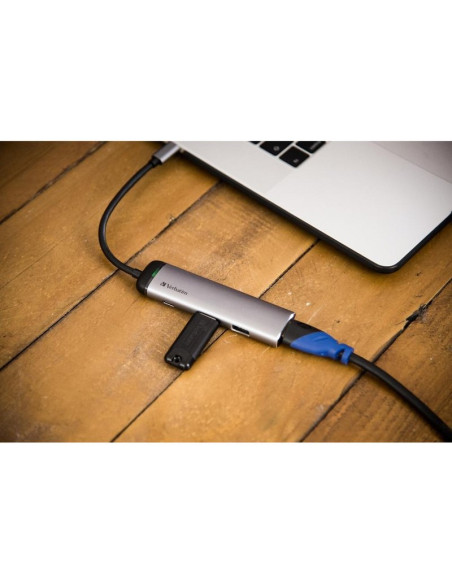 Periferico VERBATIM 37598 - VERBATIM HUB MULTIPUERTO USB-C / 2XUSB 3.0 / HDMI CARGA USB-C PLATA