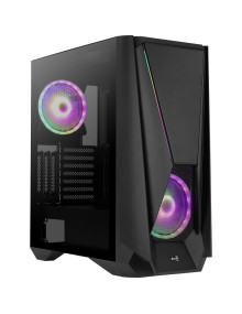 Refrigeracion AEROCOOL VISORBK - Caja pc aerocool visor black frontal con lineas rgb y ventilador 140mm argb panel lateral alim