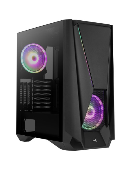 Refrigeracion AEROCOOL VISORBK - Caja pc aerocool visor black frontal con lineas rgb y ventilador 140mm argb panel lateral alim
