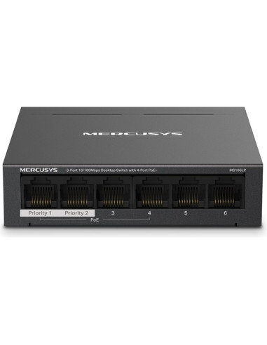 Redes MERCUSYS 1367774 - Mercusys MS106LP switch Gestionado Fast Ethernet (10/100) Energia sobre Ethernet (PoE) Negro