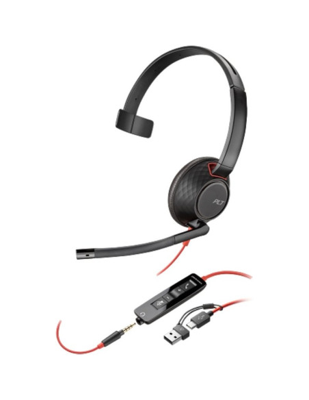 Altavoz POLY HP-POL 8X230AA - Auricular Poly Blackwire 5210 + Adaptador USB-C/A/ con Microfono/ Jack 3.5mm/ Negro