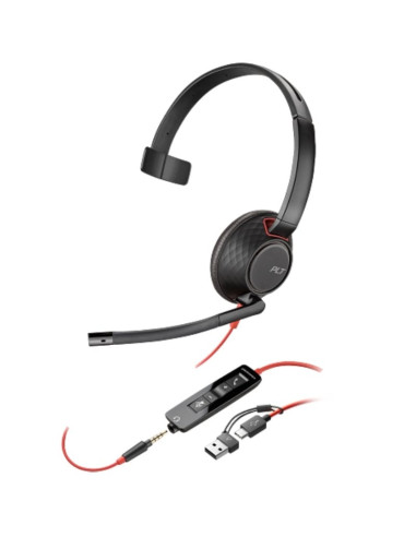 Altavoz POLY HP-POL 8X230AA - Auricular Poly Blackwire 5210 + Adaptador USB-C/A/ con Microfono/ Jack 3.5mm/ Negro