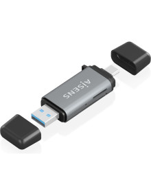 Accesorio AISENS ASCR-2AC11-GR - Aisens lector de tarjetas sd, micro sd, mmc, rs-mmc, mmc micro, usb-a y usb-c, gris