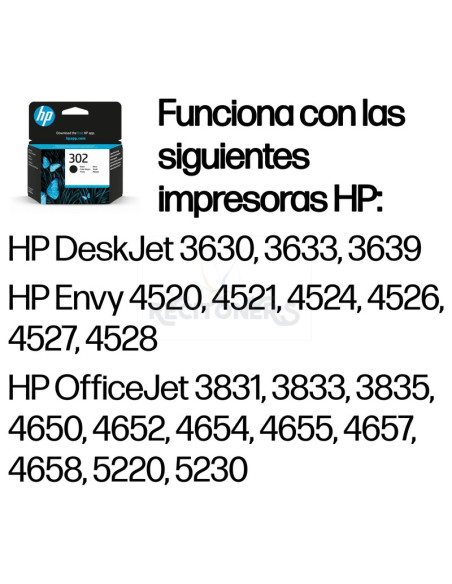 Cartucho de tinta F6U66AE HP - HP OfficeJet 3636/3830/3832 DeskJet 1110 All-in-One Nº302 Cartucho Negro