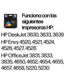 Cartucho de tinta F6U67AE HP - HP OfficeJet 3636/3830/3832/DeskJet 1110 All-in-One Nº302XL Cartucho Tricolor Amarillo