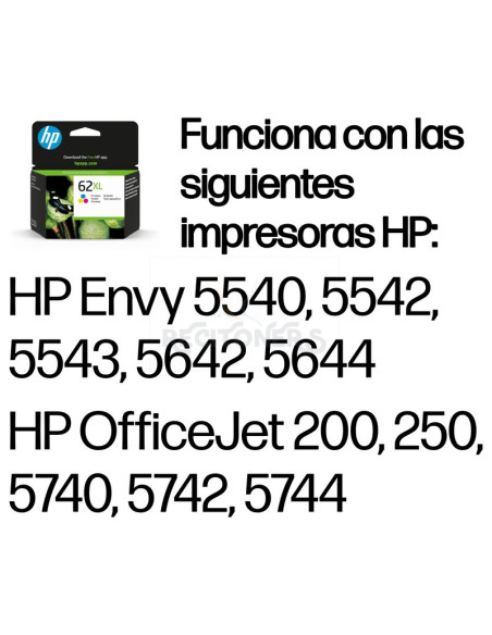 Cartucho de tinta C2P07AE HP - HP Cartucho de tinta original 62XL de alta capacidad tricolor Amarillo
