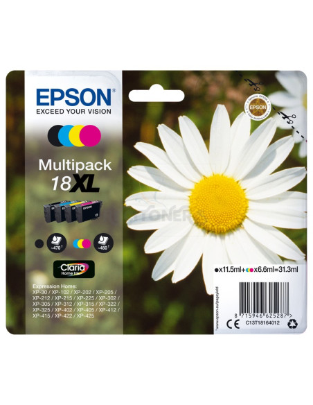 Cartucho de tinta C13T18164022 EPSON - Epson Expression Home XP-102/205/305/405 MultiPack 4 Cartuchos Alta capacidad