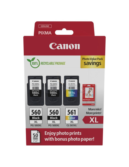 Cartucho de tinta 3712C012 CANON - Canon 3712C012 cartucho de tinta 3 pieza(s) Original Alto rendimiento (XL) Negro, Cian