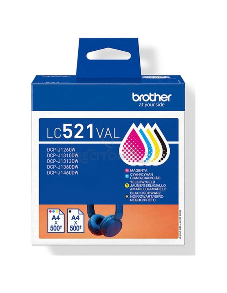 Cartucho de tinta LC521VAL BROTHER - BROTHER Pack de 4 cartuchos de tinta negro, cian, magenta y amarillo LC521VAL 500 pag