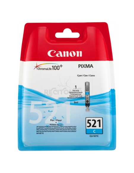 Cartucho de tinta 2934B001 CANON - CANON CARTUCHO CIAN CLI521C PIXMA MP/620/630/980 PIXMA IP/3600/4600