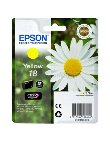 Cartucho de tinta C13T18044012 EPSON - EPSON CARTUCHO AMARILLO 18 CLARIA HOME PACK 1 EXPRESSION HOME XP-/102/205/305/405
