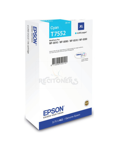 Cartucho de tinta C13T75524N EPSON - EPSON Cartucho Cian XL 4000p WF-8xxx