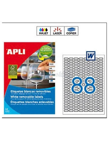 Papeleria 10314 APLI - ETIQUETAS APLI 10314 45X8 COLOR BLANCO TIPO JOYERÁA REMOVIBLE DIN A4 25 HOJAS INKJET/LÁSER