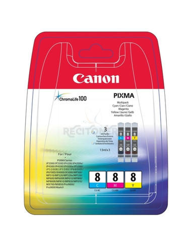 Cartucho de tinta 0621B029 CANON - CANON CARTUCHO TRICOLOR CLI8 C/M/Y PACK 3 CLI-8 SERIES