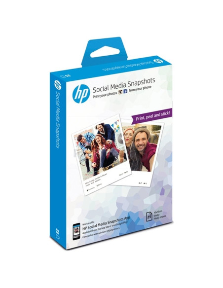 Papeleria W2G60A HP - HP Papel de foto, 10 x 13cm , 265 g/mÂ², 25 hojas, semi brillante, autoadhesivo W2G60A (Social Media