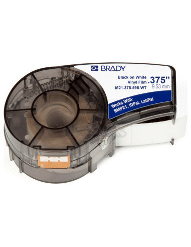 Papeleria M21-375-595-WT BRADY - BRADY BMP21 Series Vinyl Labels Black on White 3/8” 9.5mm x 6.4mm, Blanco sobre negro