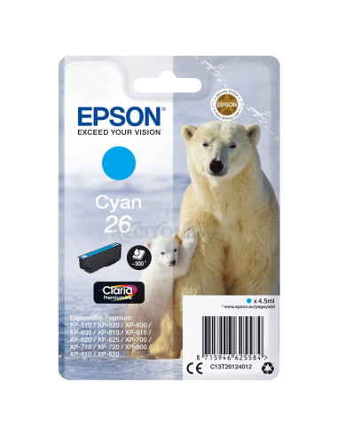 Cartucho de tinta C13T26124022 EPSON - Epson Claria Premium Cartucho cian 26 (Blister + Alarma acustico/Radiofrecuencia)