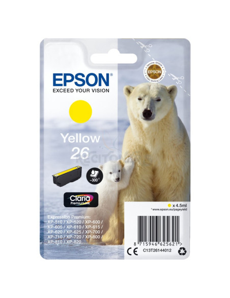 Cartucho de tinta C13T26144022 EPSON - Epson Claria Premium Cartucho Amarillo 26 (Blister + Alarma acustico/Radiofrecuencia)