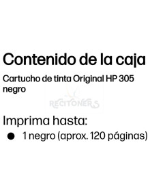 Cartucho de tinta 3YM61AE HP - HP TINTA NEGRO DESKJET 2300, 2700 SERIE, PLUS 4100, ENVY 6000, PRO 6400, 4210E Nº 305