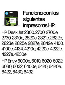 Cartucho de tinta 3YM62AE HP - HP TINTA NEGRO DESKJET 2300, 2700 SERIE, PLUS 4100, ENVY 6000, PRO 6400, 4210E -Nº 305XL