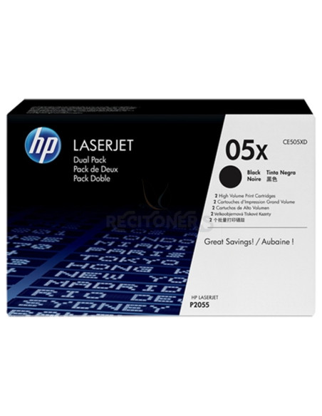 Toner CE505XD HP - HP TONER NEGRO LASERJET P 2055 D 2055 DN 2050 D 2050 Nº 05X 6.000 PAGINAS (PACK-2)