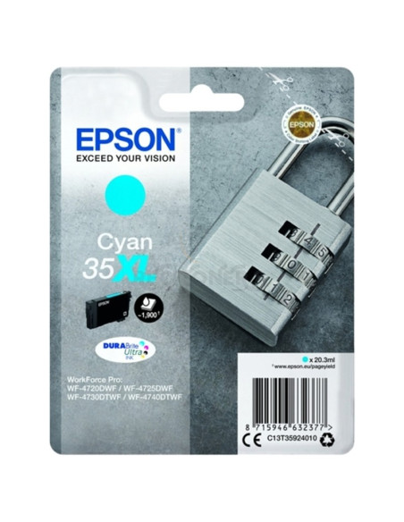 Cartucho de tinta C13T35924010 EPSON - EPSON TINTA CIAN WORKFORCE PRO WF-4720DWF, 4725DWF, 4730DWF, 4730DTWF, 4740DTWF - Nº 35XL