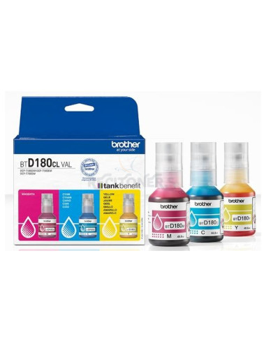 Cartucho de tinta BTD180CLVAL BROTHER - BROTHER Pack de 3 botellas de tinta cian, magenta y amarillo para hasta 5000 paginas