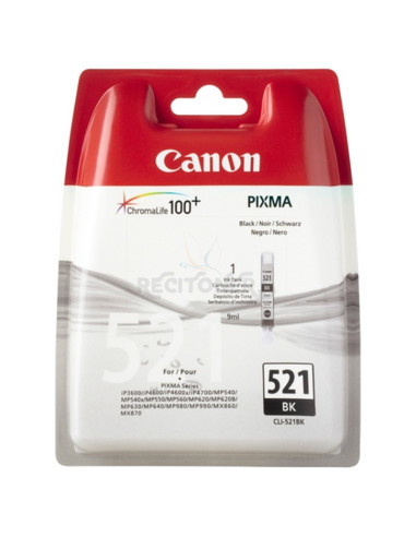 Cartucho de tinta 2933B001 CANON - CANON CARTUCHO NEGRO CLI521BK PIXMA MP/620/630/980 PIXMA IP/3600/4600