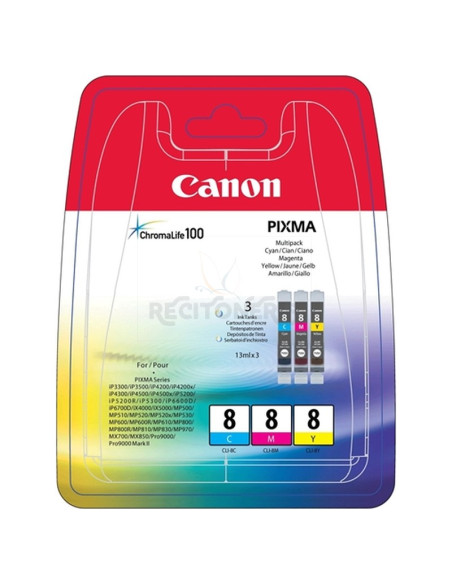 Cartucho de tinta 0621B029 CANON - CANON CARTUCHO TRICOLOR CLI8 C/M/Y PACK 3 CLI-8 SERIES