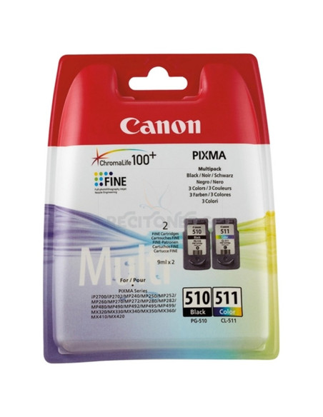 Cartucho de tinta 2970B010 CANON - CANON CARTUCHO NEGRO/COLOR PG510/CL511 COMBO PACK 2 IP/1900/2700 MP/240/260/280/480/495
