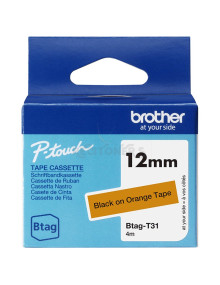 Papeleria BTAGT31 BROTHER - BROTHER CINTA DOMÉSTICA BTAG NEGRO SOBRE NARANJA - PTN10, PTN20, PTN25BT - 12MMX4M