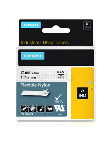 Papeleria 1734524 DYMO - DYMO CINTA DE ETIQUETAS INDUSTRIAL ADHESIVA ID1-24 - NEGRO SOBRE BLANCO - 24MMX3´5M - NYLON FLEXIBLE
