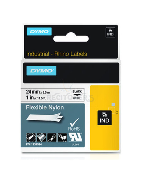 Papeleria 1734524 DYMO - DYMO CINTA DE ETIQUETAS INDUSTRIAL ADHESIVA ID1-24 - NEGRO SOBRE BLANCO - 24MMX3´5M - NYLON FLEXIBLE