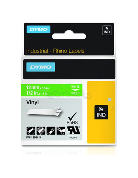 Papeleria 1805414 DYMO - DYMO CINTA DE ETIQUETAS INDUSTRIAL ADHESIVA ID1-12 - BLANCO SOBRE VERDE - 12MMX5´5M - VINILO