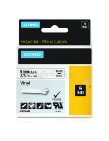 Papeleria 18443 DYMO - DYMO TUBO TERMORRETRACTIL CINTA ID1-9 - NEGRO SOBRE BLANCO - 9MMX5´5M - VINILO - ROTULADORA RHINO