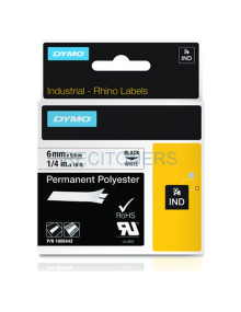 Papeleria 1805442 DYMO - DYMO CINTA DE ETIQUETAS INDUSTRIAL ID1-6 - NEGRO SOBRE BLANCO - 6MMX5´5M - POLIÉSTER - ROTULADORA RHINO 2
