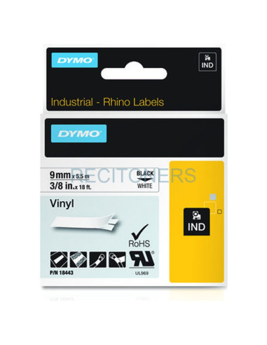 Toner 18443 DYMO - DYMO TUBO TERMORRETRACTIL CINTA ID1-9 - NEGRO SOBRE BLANCO - 9MMX5´5M - VINILO - ROTULADORA RHINO