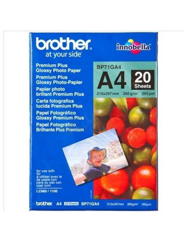 Papeleria BP71GA4 BROTHER - BROTHER PAPEL FOTOGRÁFICO GLOSSY PREMIUM A4 260GR INKJET PAQUETE 20H BLANCO BRILLO