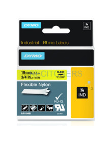 Papeleria 18491 DYMO - DYMO CINTA DE ETIQUETAS INDUSTRIAL ADHESIVA ID1-19 - NEGRO SOBRE AMARILLO - 19MMX3´5 M - NYLON FLEXIBLE -
