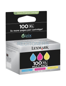 Lexmark Pack de 3 cartuchos de tinta de color cian, magenta y amarillo (CMY) Alto Rendimiento 100XL