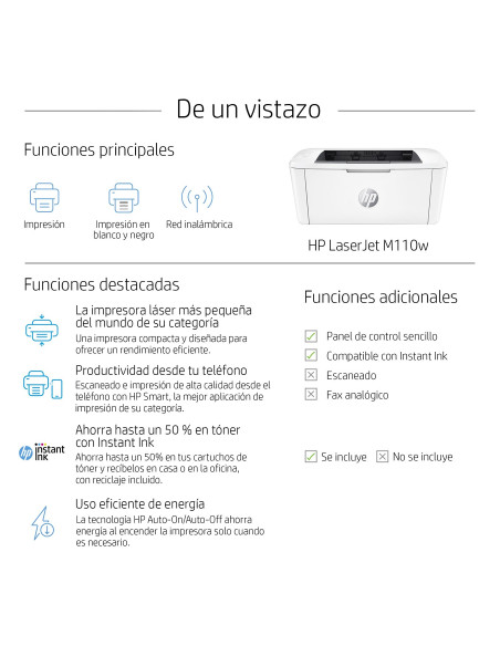 HP LaserJet Impresora M110w, Blanco y negro, Impresora para Oficina pequena, Estampado, Tamano compa