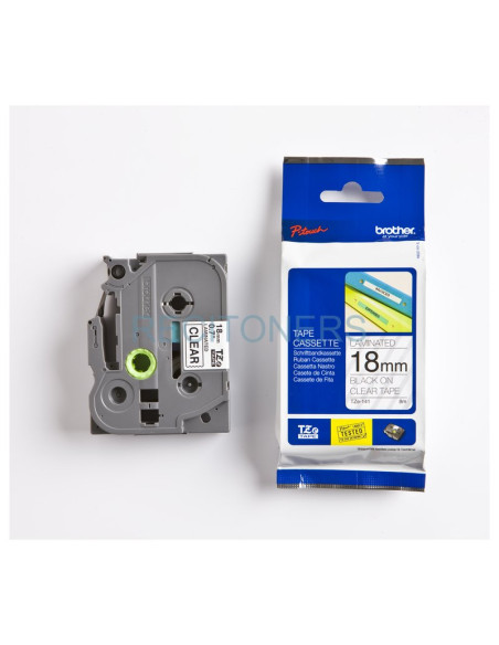 Papeleria TZe141 BROTHER - BROTHER CINTA ROTULADORA LAMINADA TEXTO NEGRO SOBRE TRANSPARENTE - 18MMX8M