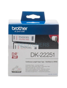 Papeleria DK22251 BROTHER - BROTHER CINTA CONTINUA DE PAPEL TÉRMICO CON IMPRESIÓN A NEGRO Y ROJO - FONDO BLANCO - 62MMX15,24M