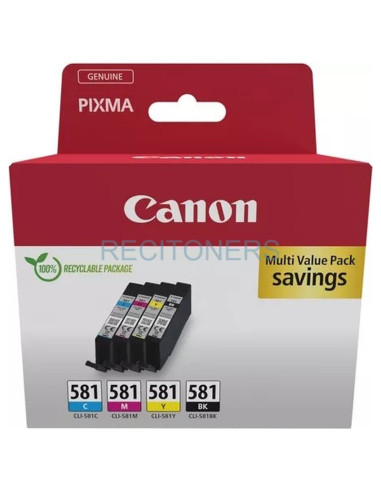CANON Pack 4 Cartuchos C/M/Y/BK CLI581 Pixma TR8550 TS6250 TS8250 TS9150 TS9550 Multi ECOPACK