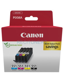 CANON TINTA ECOPACK BK+C/M/Y MAXIFY MG 5550/5650/6650/7550 - IP 8750 - IX 6850 - MX 725 - PIXUS MG 7550 - CLI 551