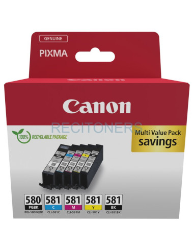 CANON Cartucho Pack 5 Colores PGI580BK / CLI581CMYK MULTI ECOPACK - SEC (con alarma)