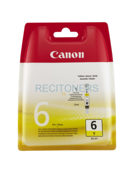 CANON CARTUCHO AMARILLO BCI6Y 13ML S-/800/820/820D/930D/9000/865/905D/950/965/990/6500/9100/9950 IP-/3000/4000/5000/6000D/8500 M