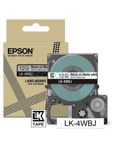 EPSON Cartucho de etiquetas Matte Tape White/Black 12mm(8m) LK-4WBJ